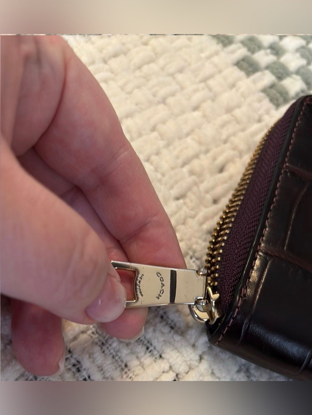 Coach Croc-Embossed Zip Wallet in Dark Brown with Gold Hardware - Picture 5 of 5